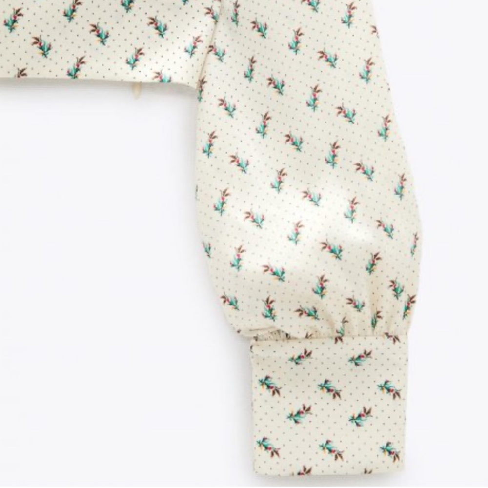 Zara Green Cream Fitted Button Down Crop Top - Picture 9 of 10